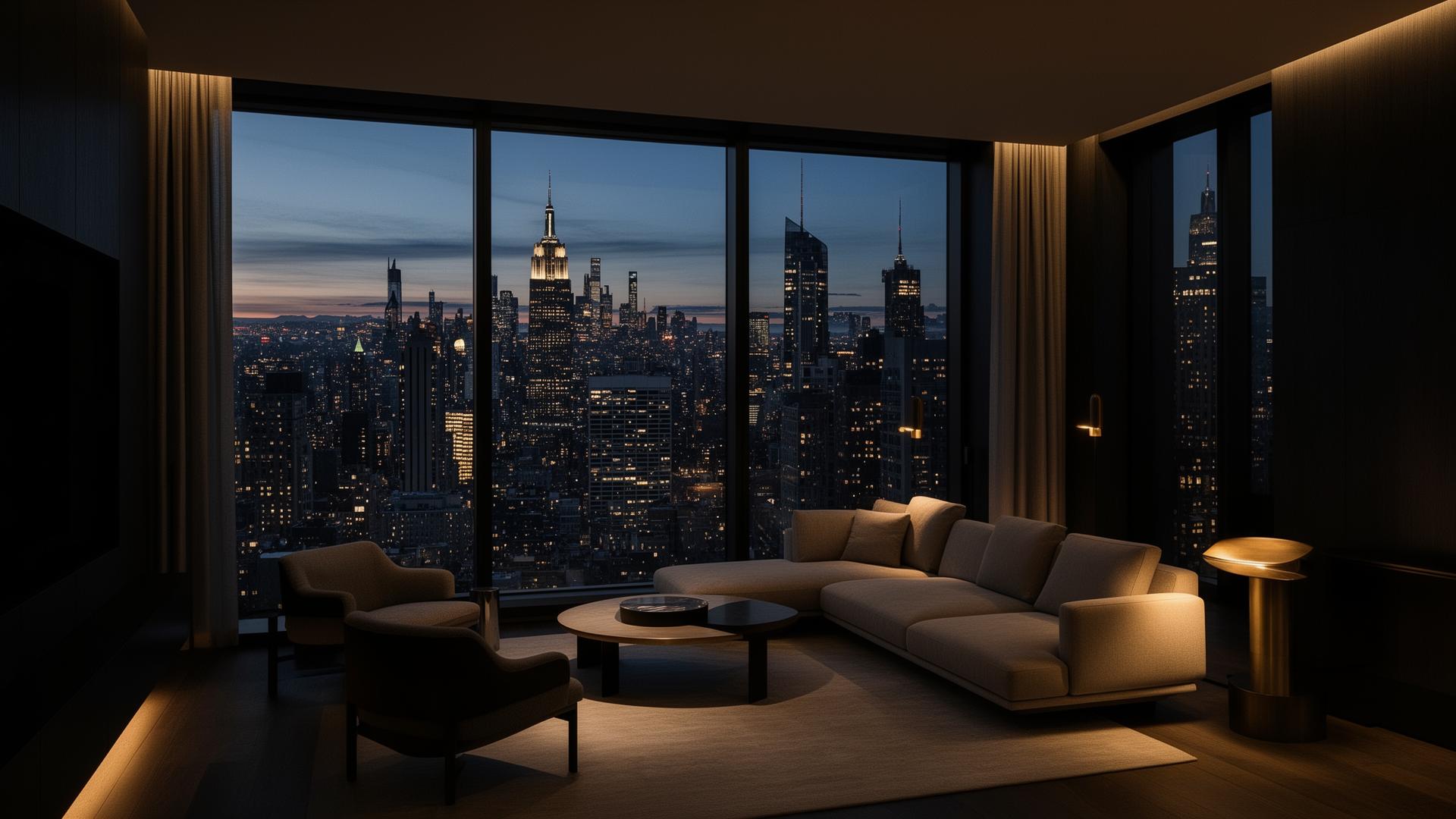 NYC apartment view at dusk